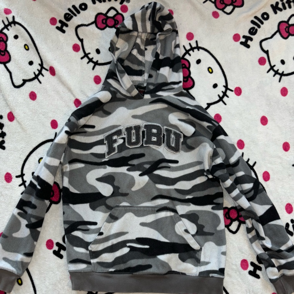 FUBU Camouflage plush hoodie 2000’s
